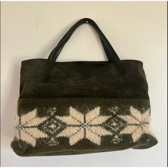 RARE Vintage‎ Saks Fifth Avenue Italy Suede Leather Wool Green Apres Ski Resort - Picture 2 of 16